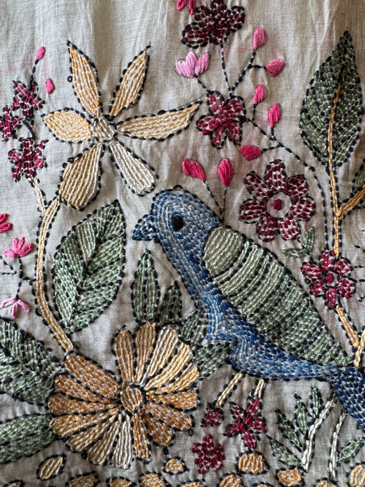 Mul chanderi Shirt with Kantha work