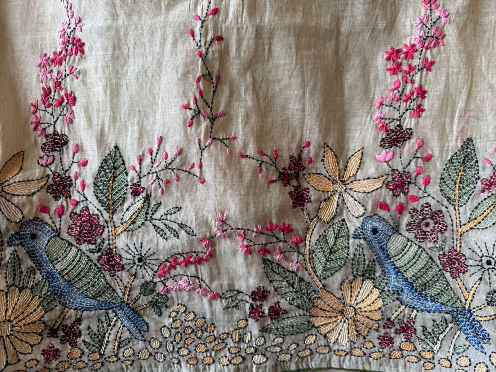 Mul chanderi Shirt with Kantha work