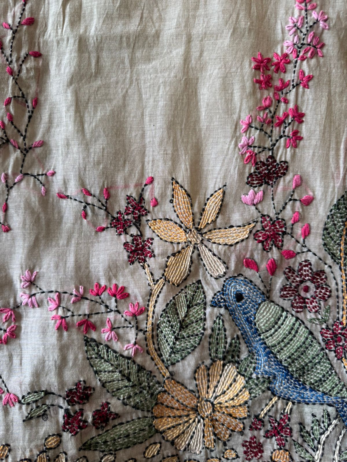 Mul chanderi Shirt with Kantha work