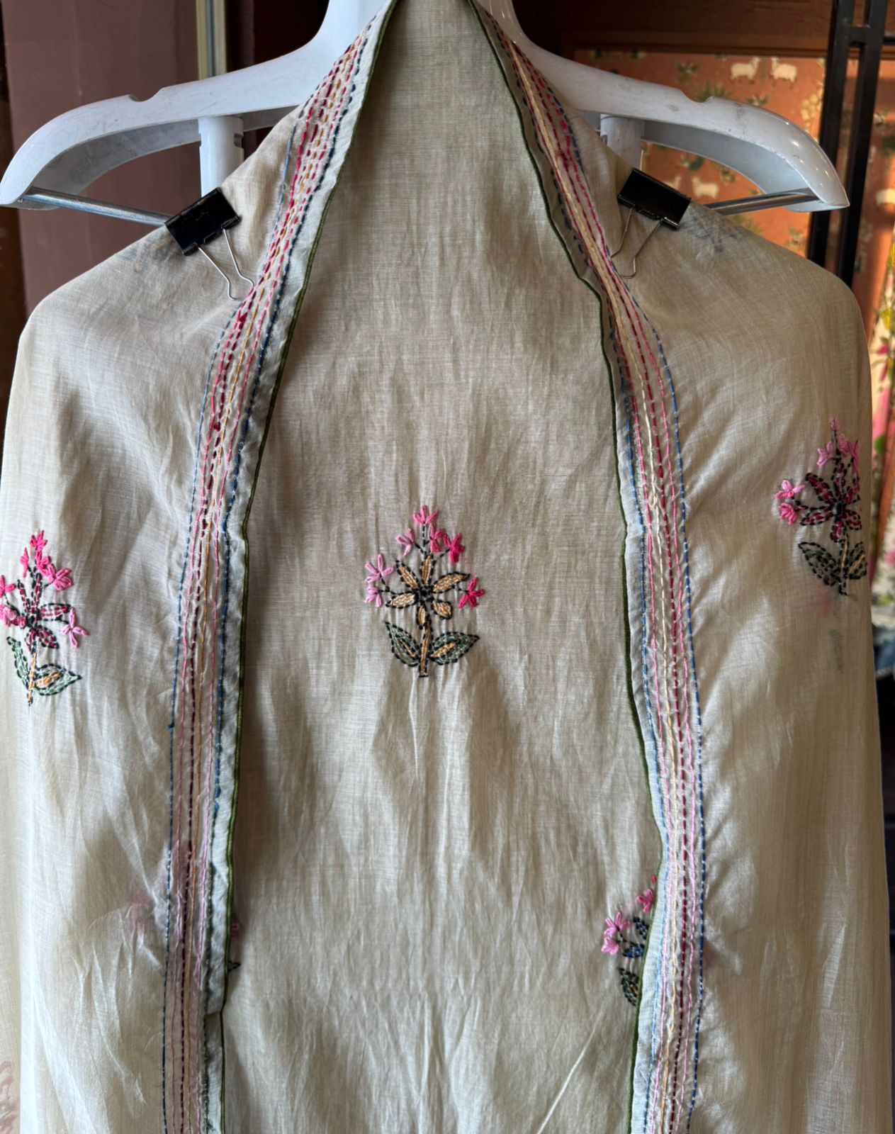 Mul chanderi Shirt with Kantha work