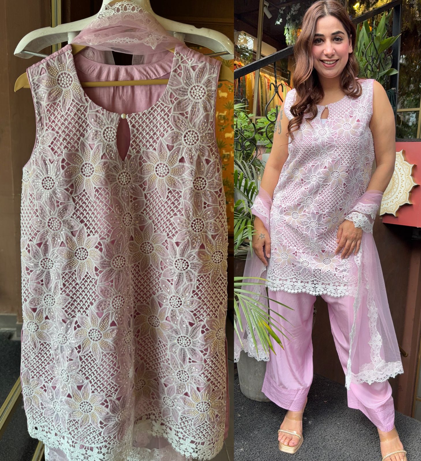 Imported crochet designer cut sleeves designer Suit