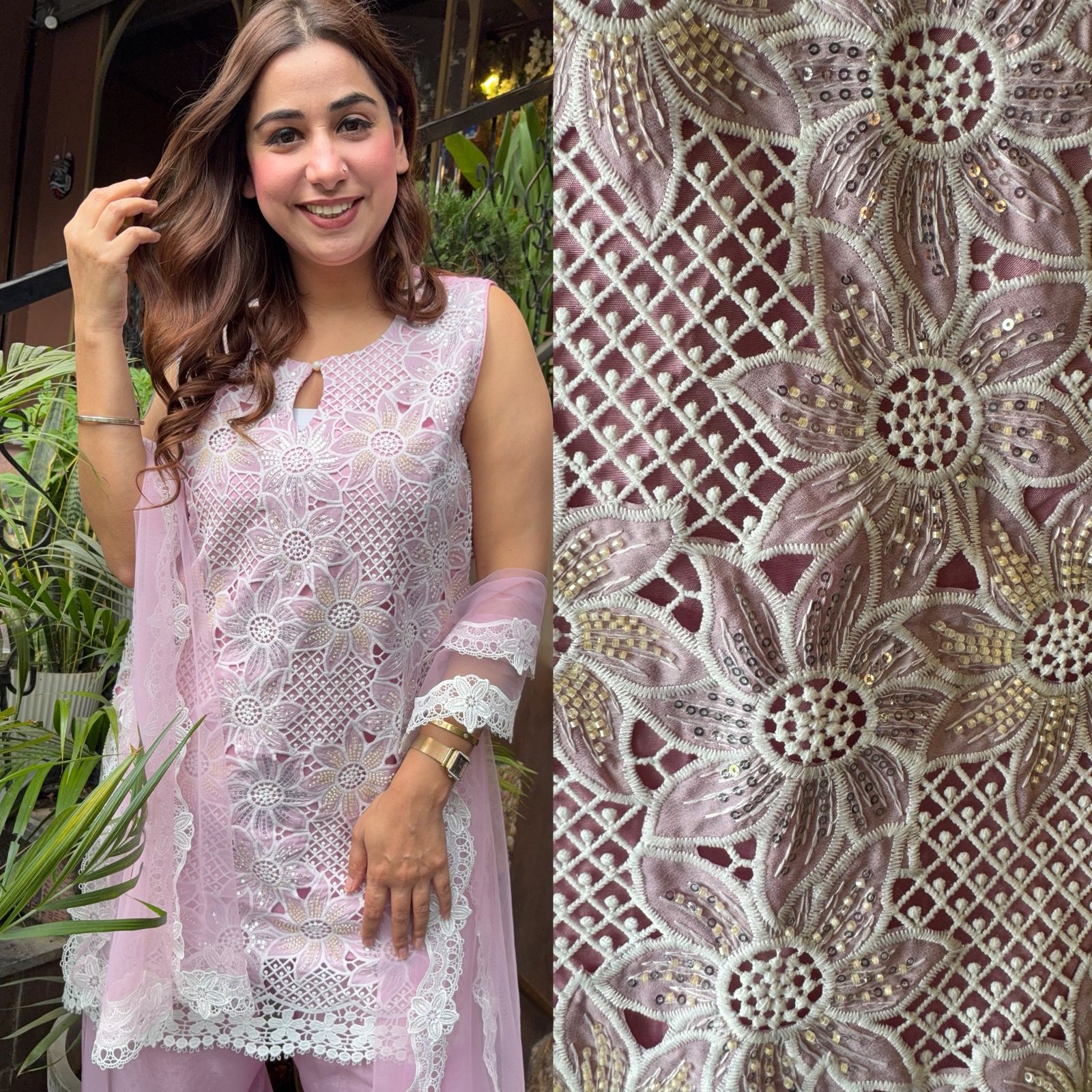 Imported crochet designer cut sleeves designer Suit