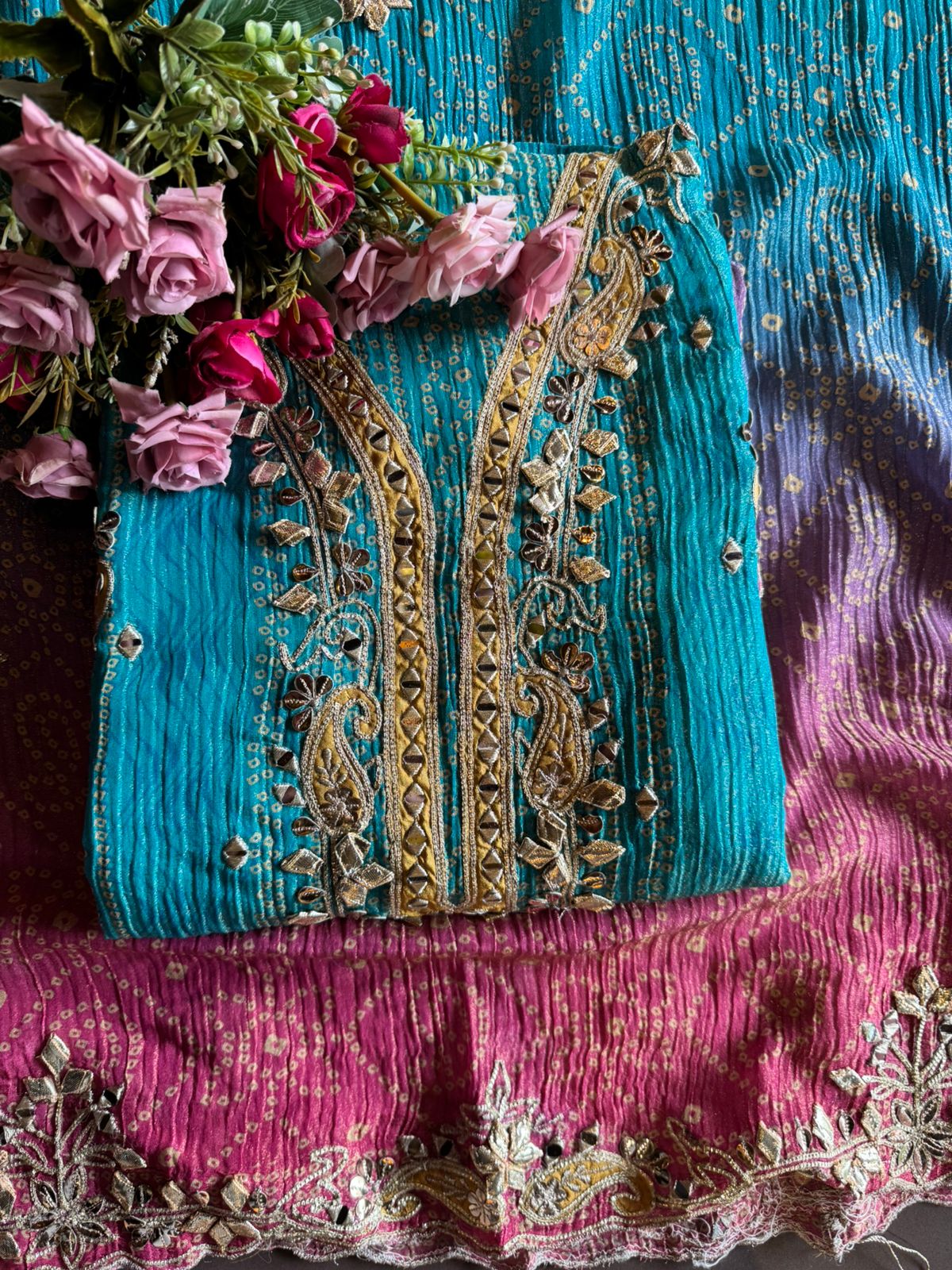 Crushed stretchable Tissue fabric Unstitched