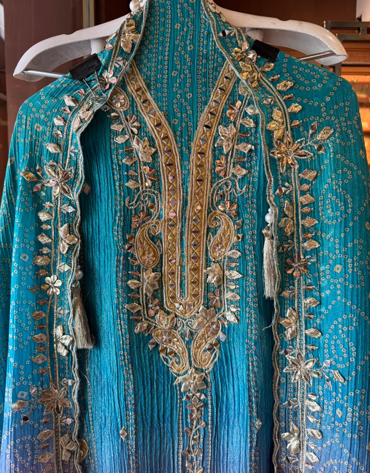 Crushed stretchable Tissue fabric Unstitched