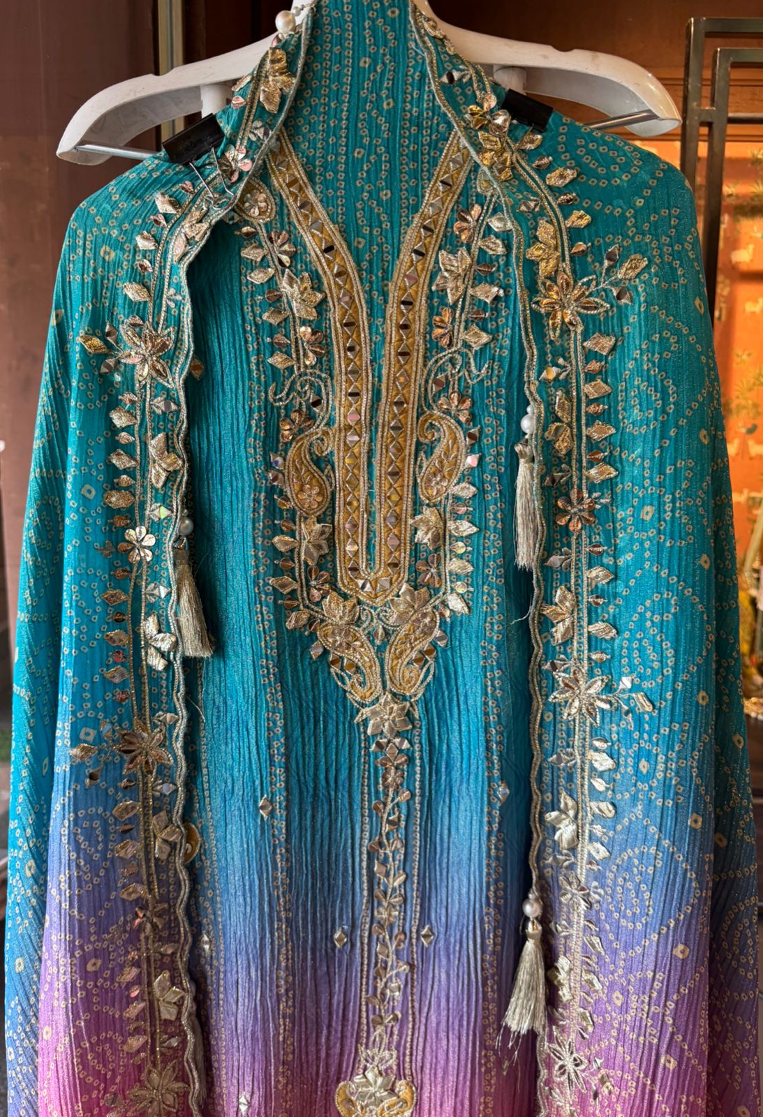 Crushed stretchable Tissue fabric Unstitched