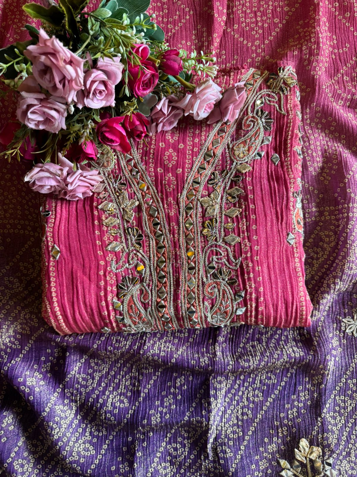 Crushed stretchable Tissue fabric Unstitched