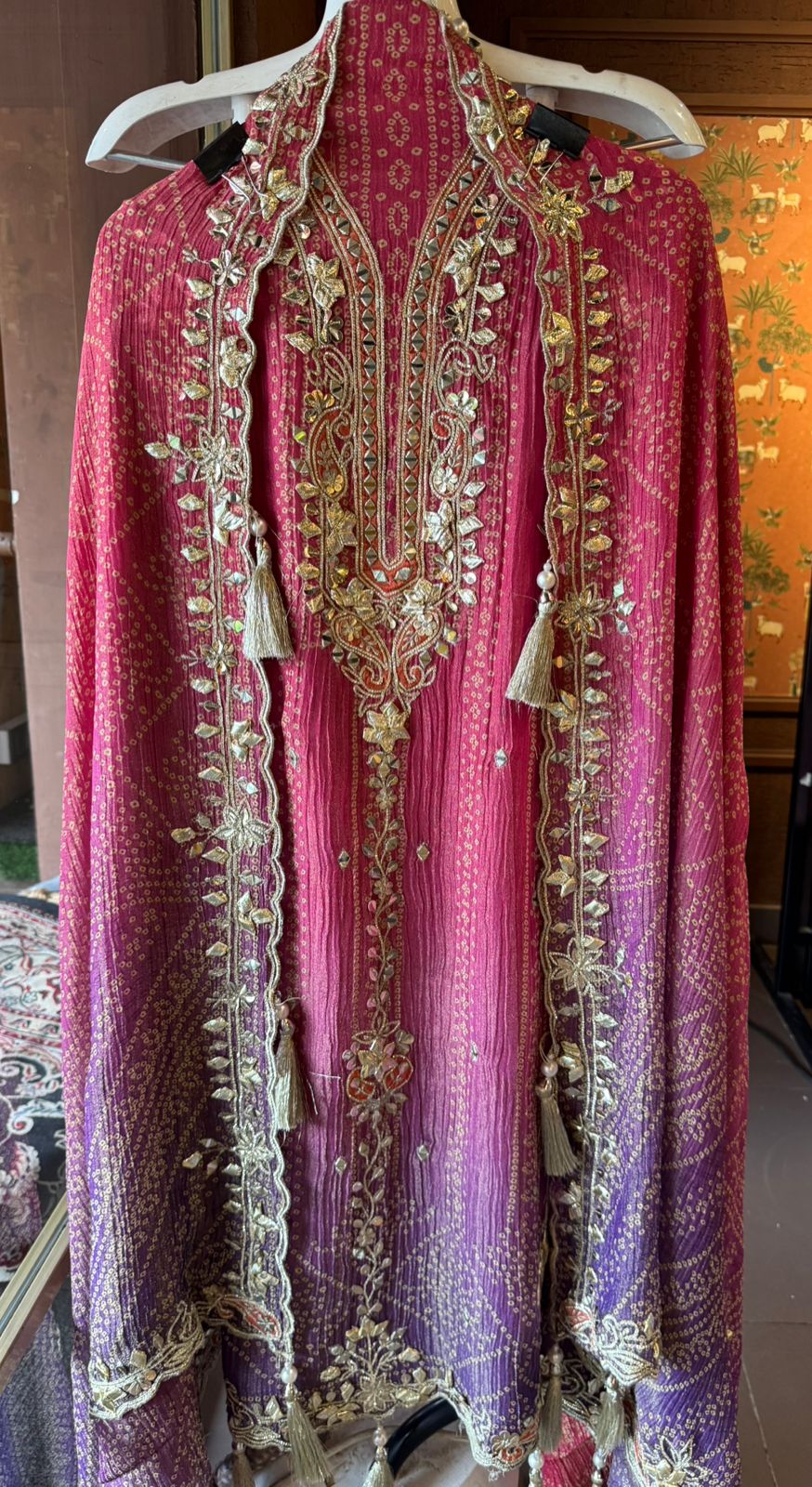 Crushed stretchable Tissue fabric Unstitched