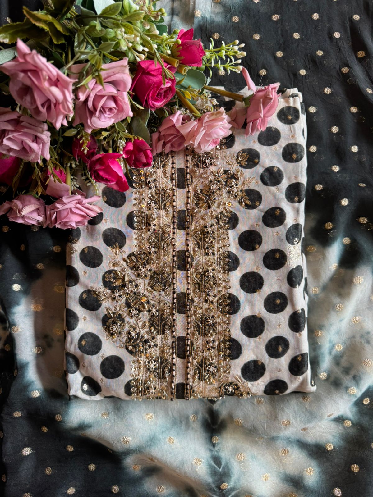 Polka Dots organza digital printed Shirt