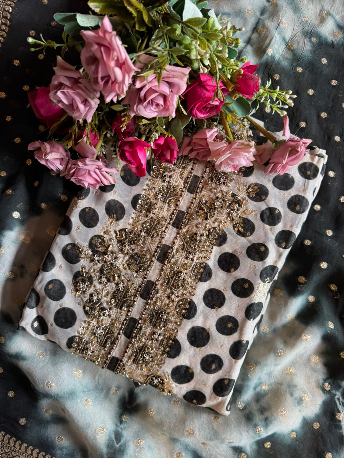 Polka Dots organza digital printed Shirt