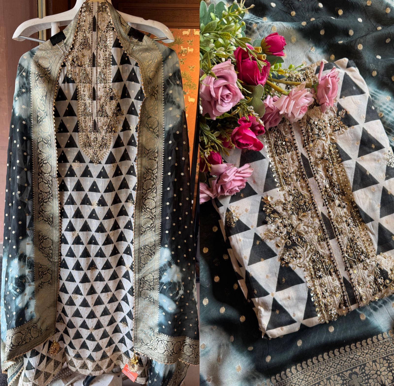 Geometrical print on organza digital printed Shirt