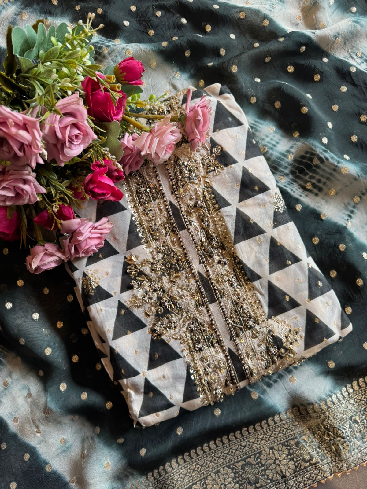 Geometrical print on organza digital printed Shirt