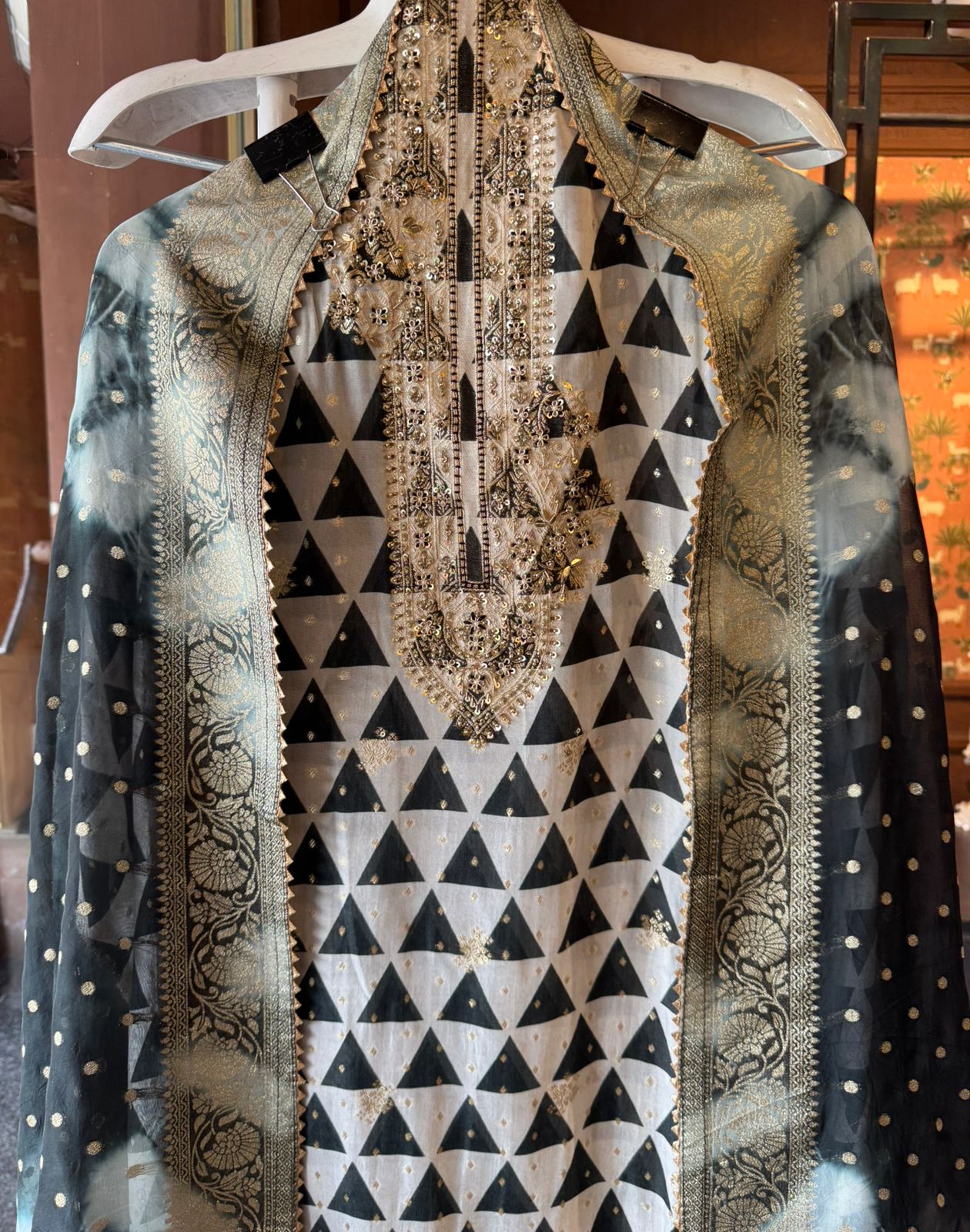 Geometrical print on organza digital printed Shirt