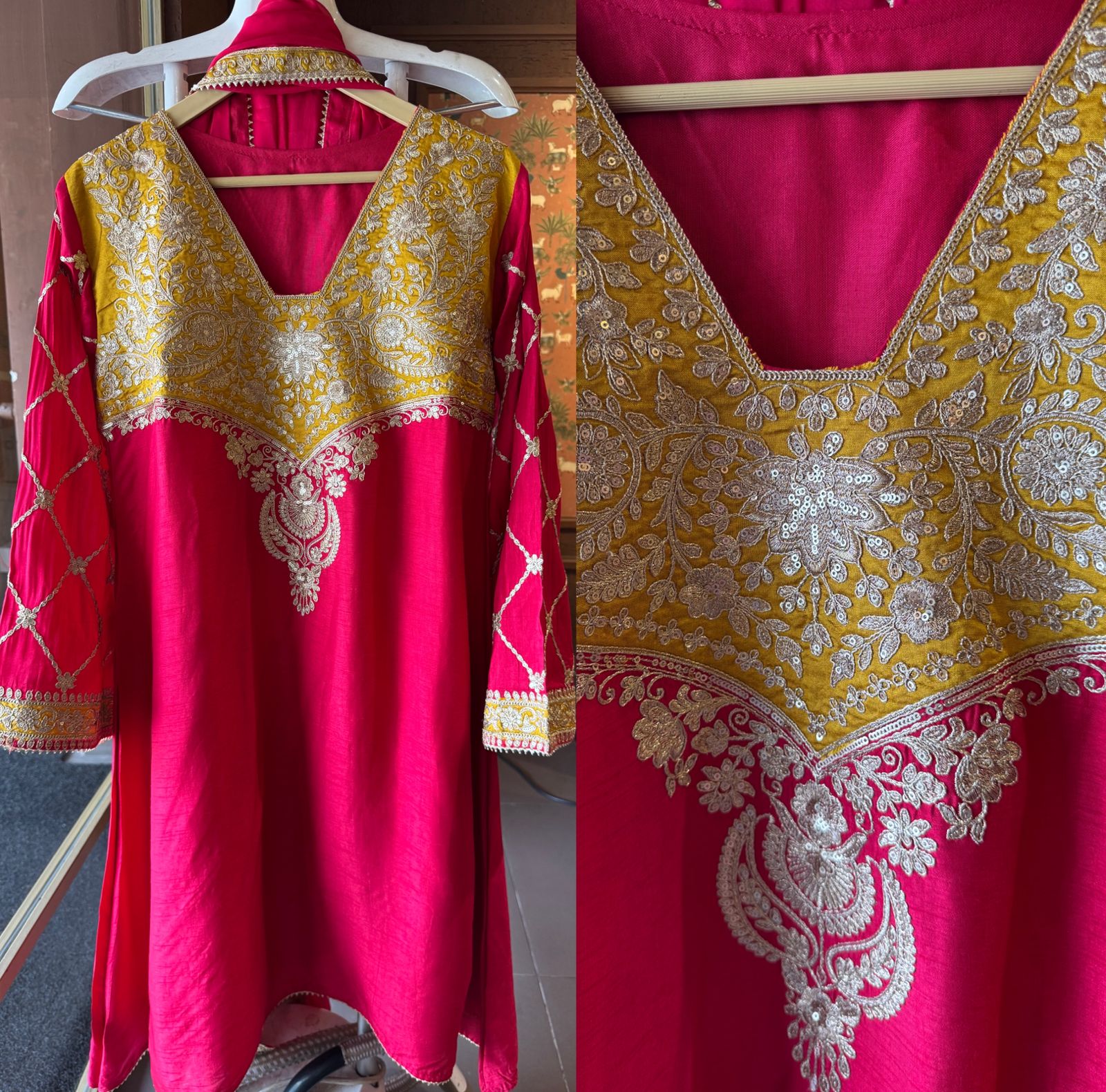 Pure 100% silk Kurta with Very beautiful Gold Zari