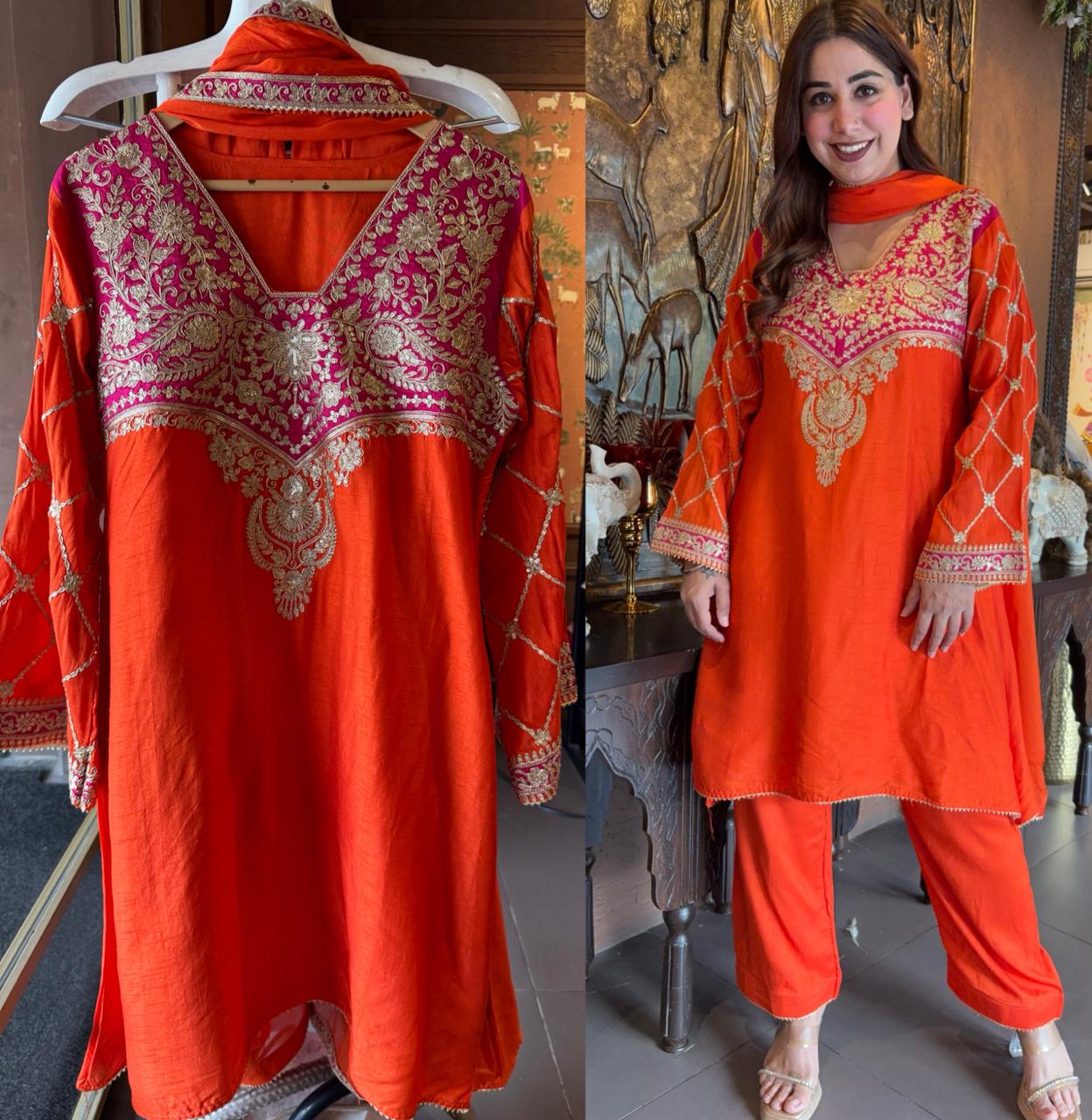 Pure 100% silk Kurta with Very beautiful Gold Zari