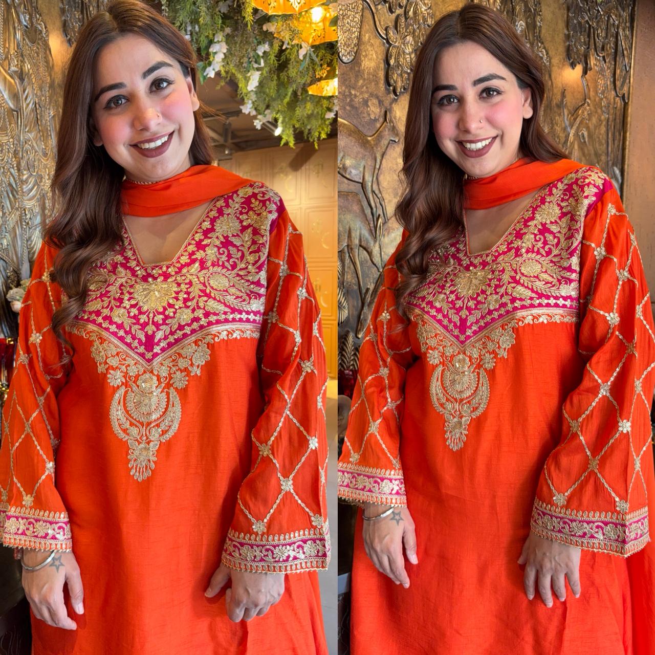 Pure 100% silk Kurta with Very beautiful Gold Zari