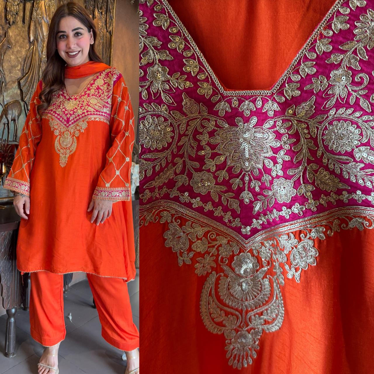 Pure 100% silk Kurta with Very beautiful Gold Zari