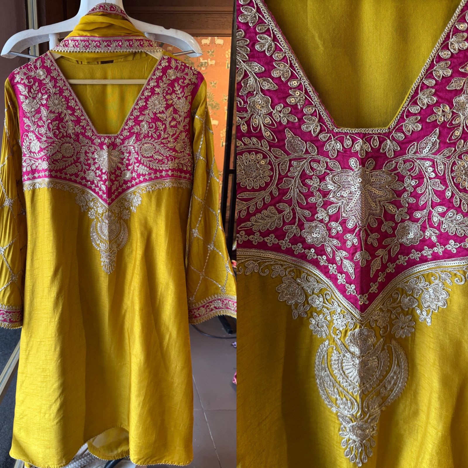 Pure 100% silk Kurta with Very beautiful Gold Zari