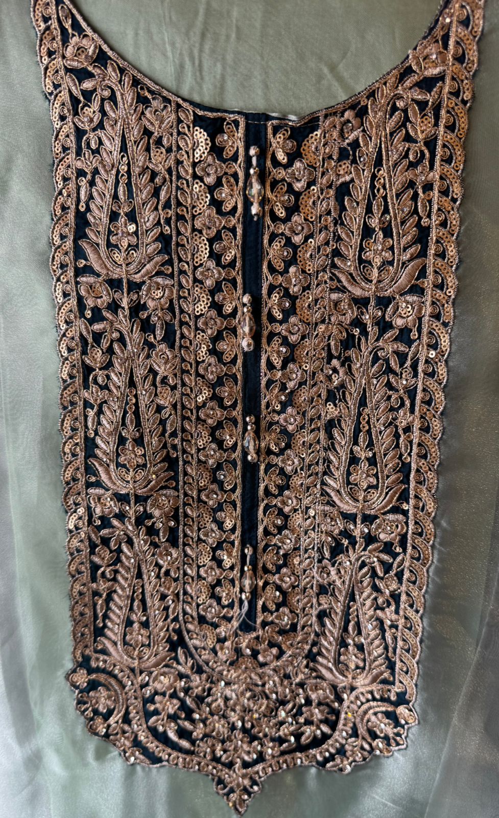 Tissue Unstitched shirt with Heavily embroidered neck design