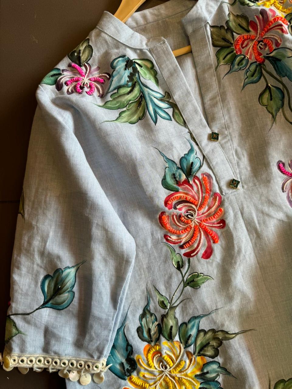 Pure linen cotton COORD set handpainted