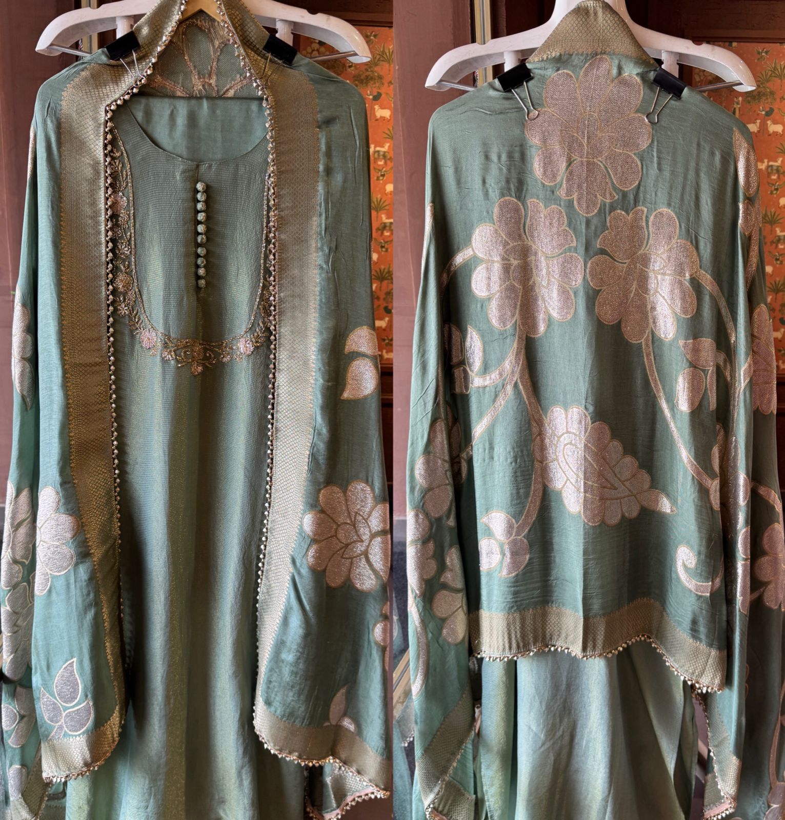 Self Tissue Kurta with Gold lurex Semi stitched shirt