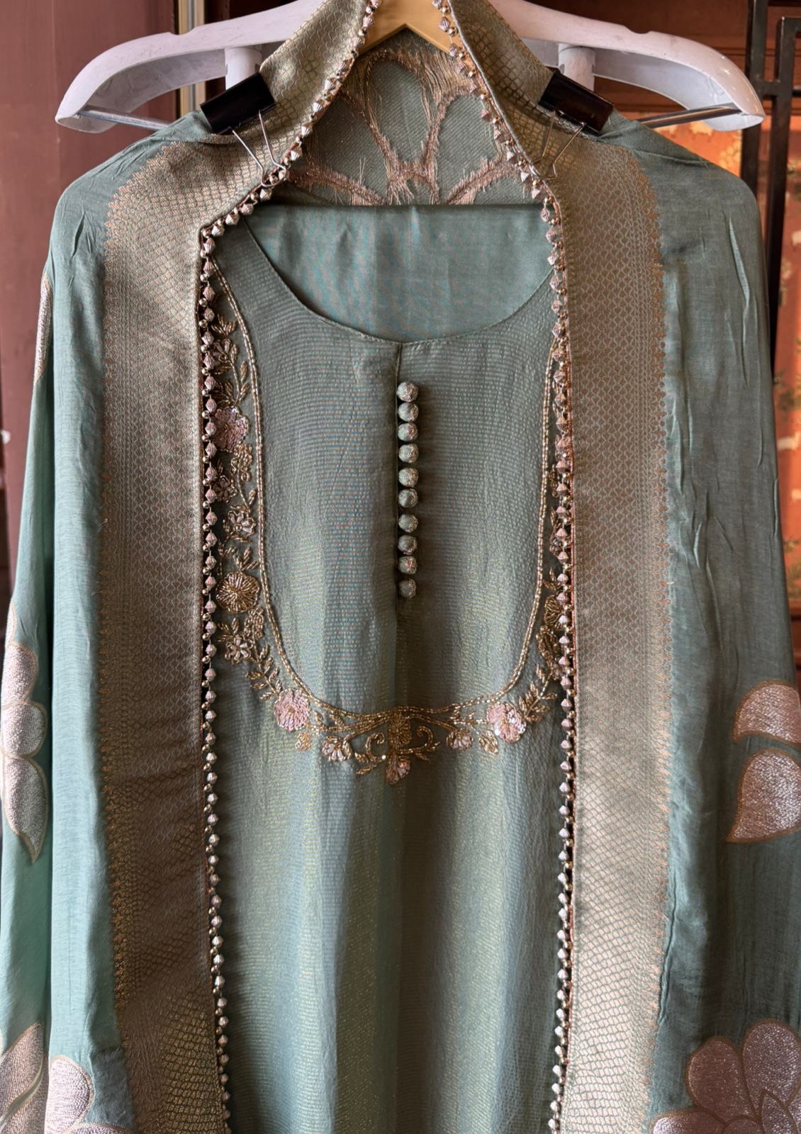 Self Tissue Kurta with Gold lurex Semi stitched shirt