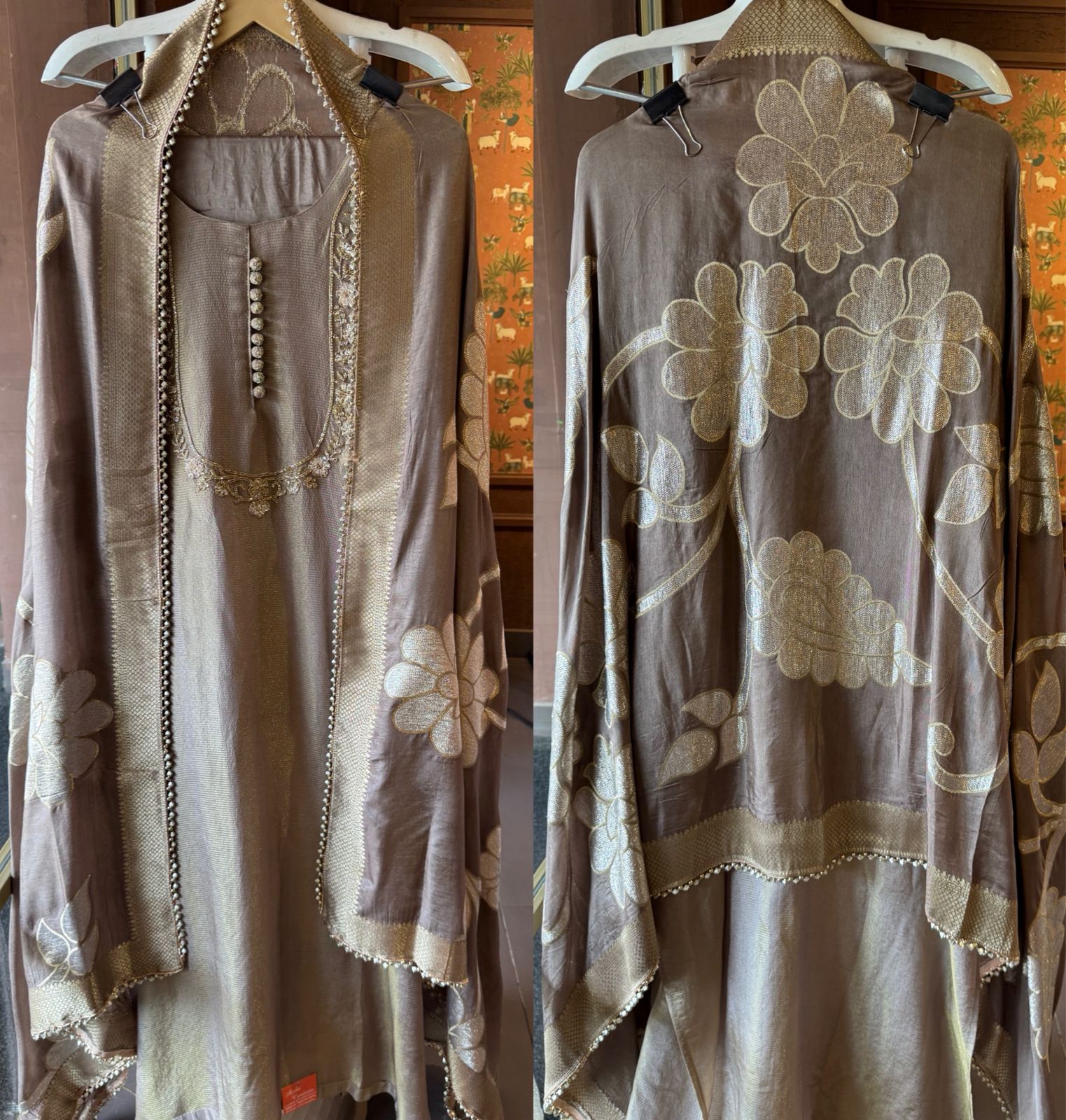 Self Tissue Kurta with Gold lurex Semi stitched shirt