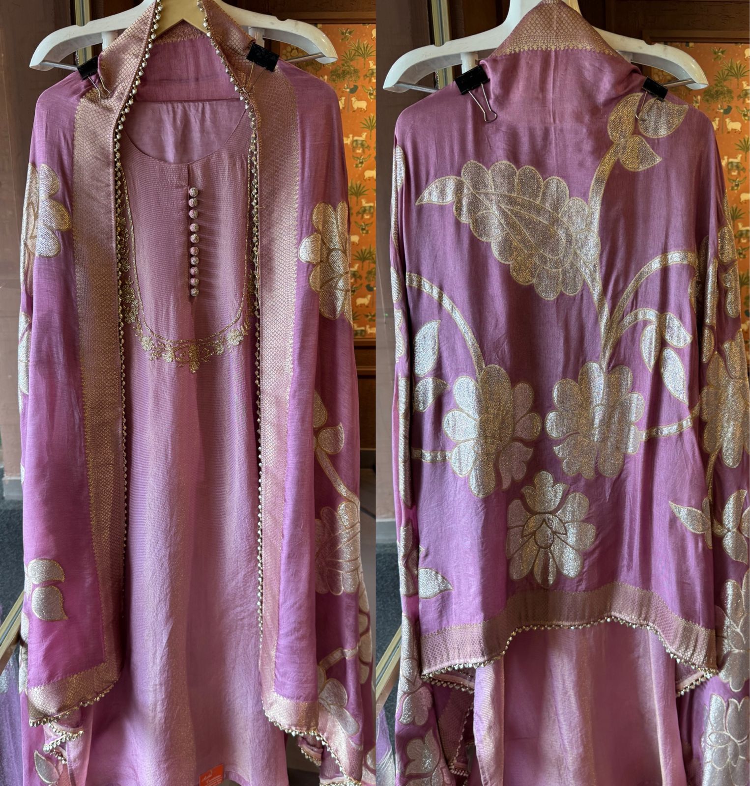 Self Tissue Kurta with Gold lurex Semi stitched shirt