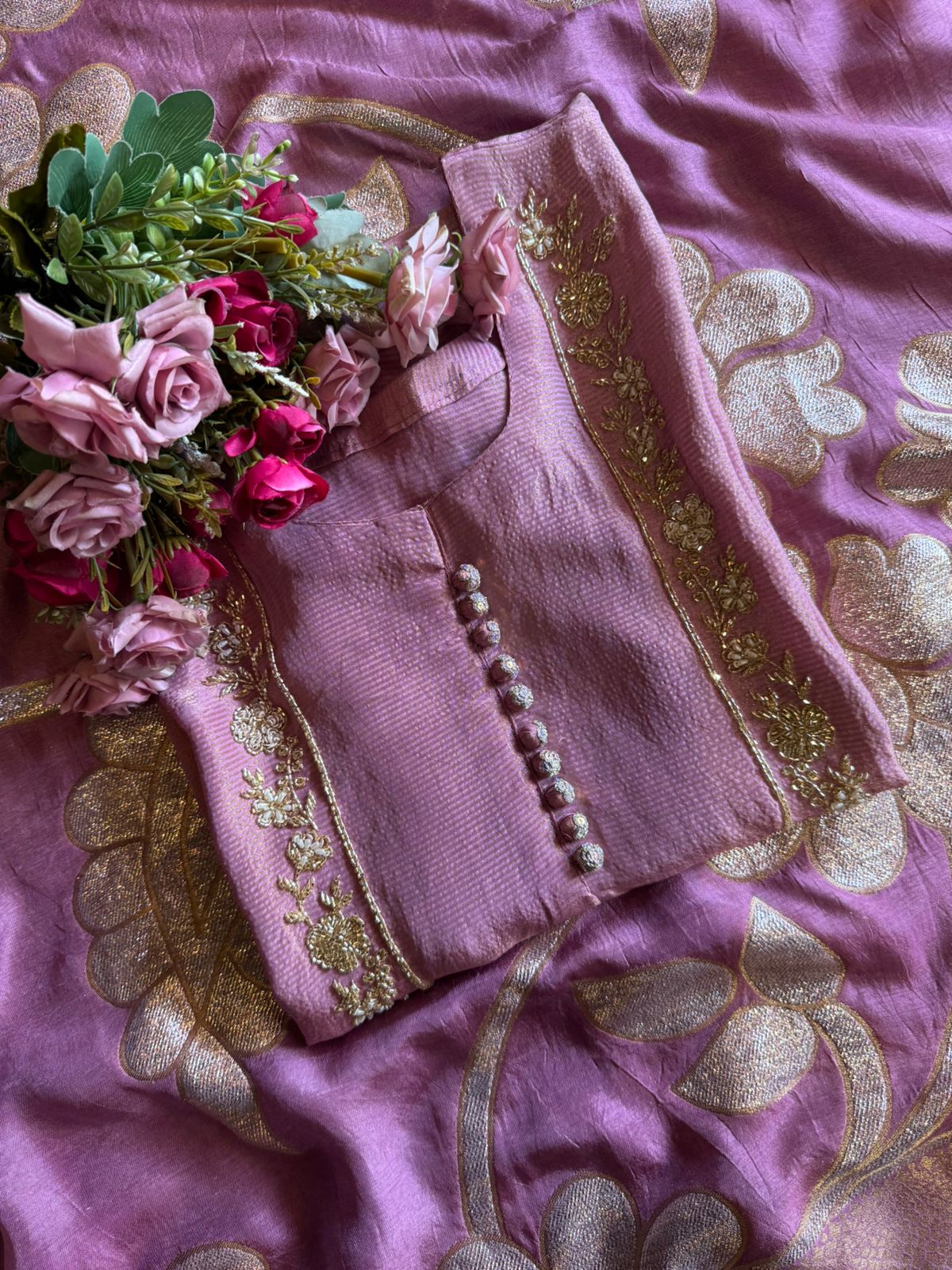 Self Tissue Kurta with Gold lurex Semi stitched shirt