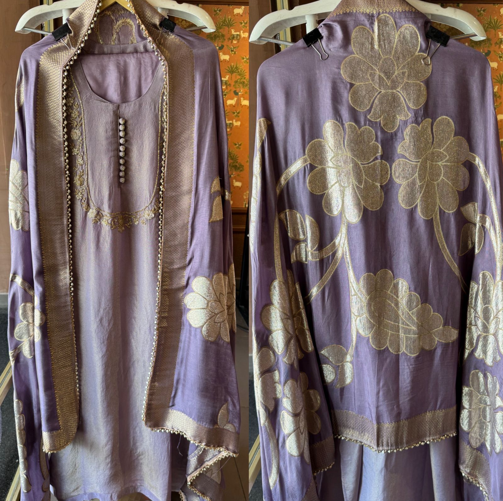 Self Tissue Kurta with Gold lurex Semi stitched shirt