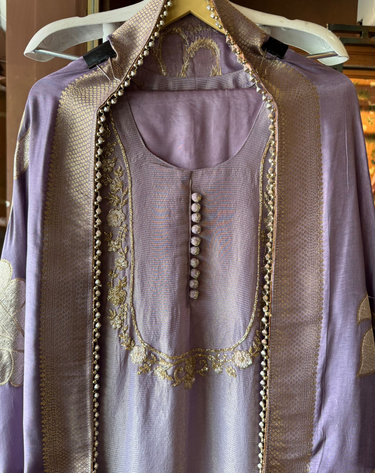 Self Tissue Kurta with Gold lurex Semi stitched shirt