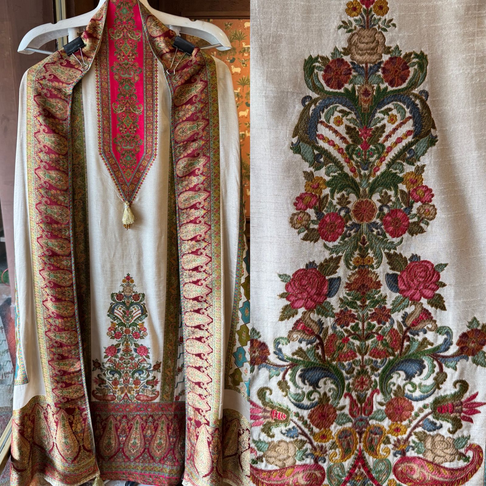 Soft silk Shirt Unstitched with Hand weaved banarsi