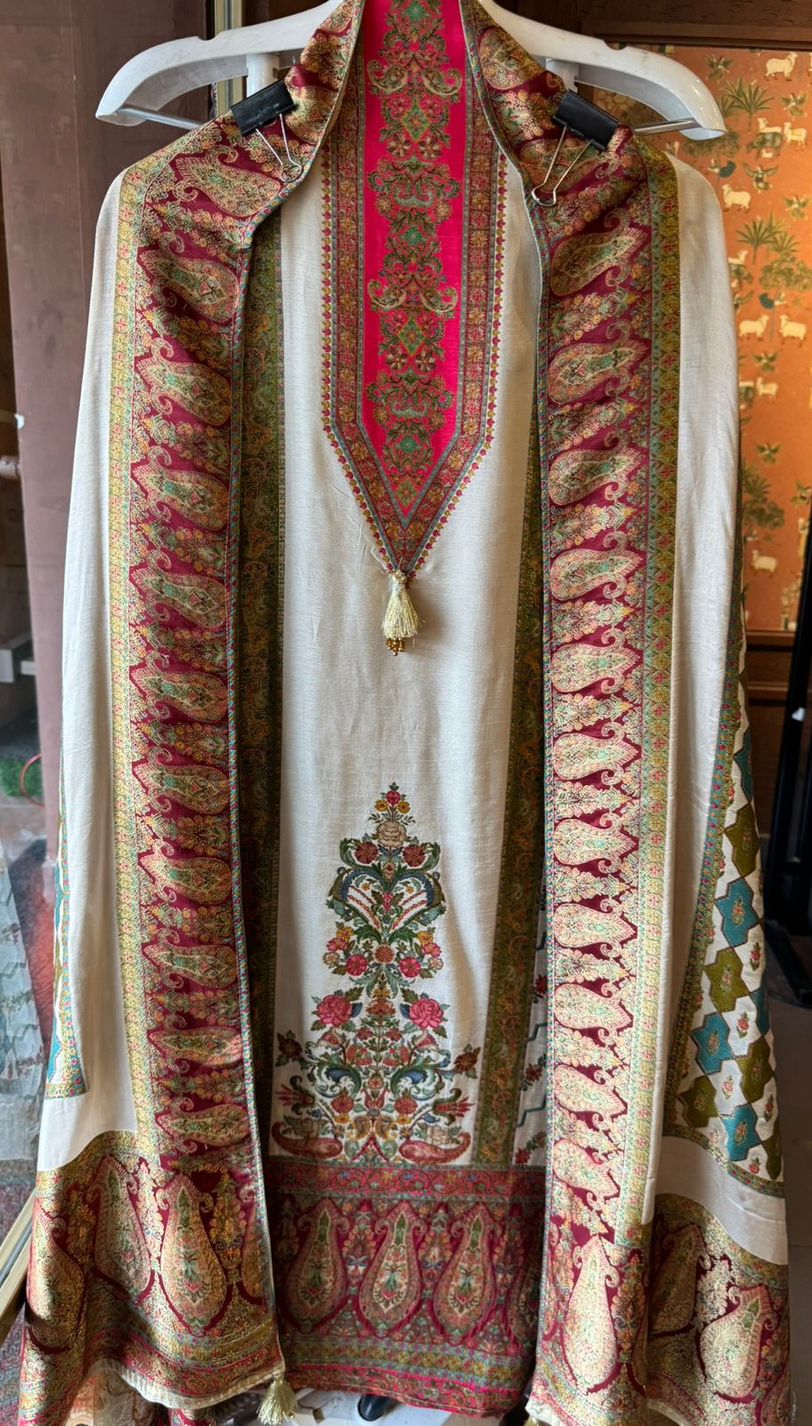 Soft silk Shirt Unstitched with Hand weaved banarsi