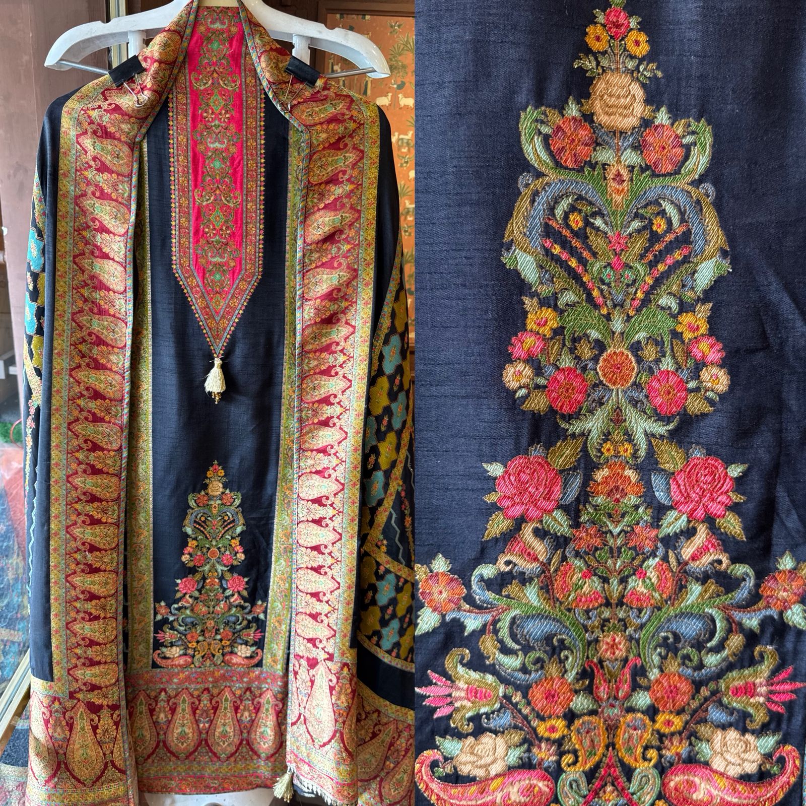 Soft silk Shirt Unstitched with Hand weaved banarsi