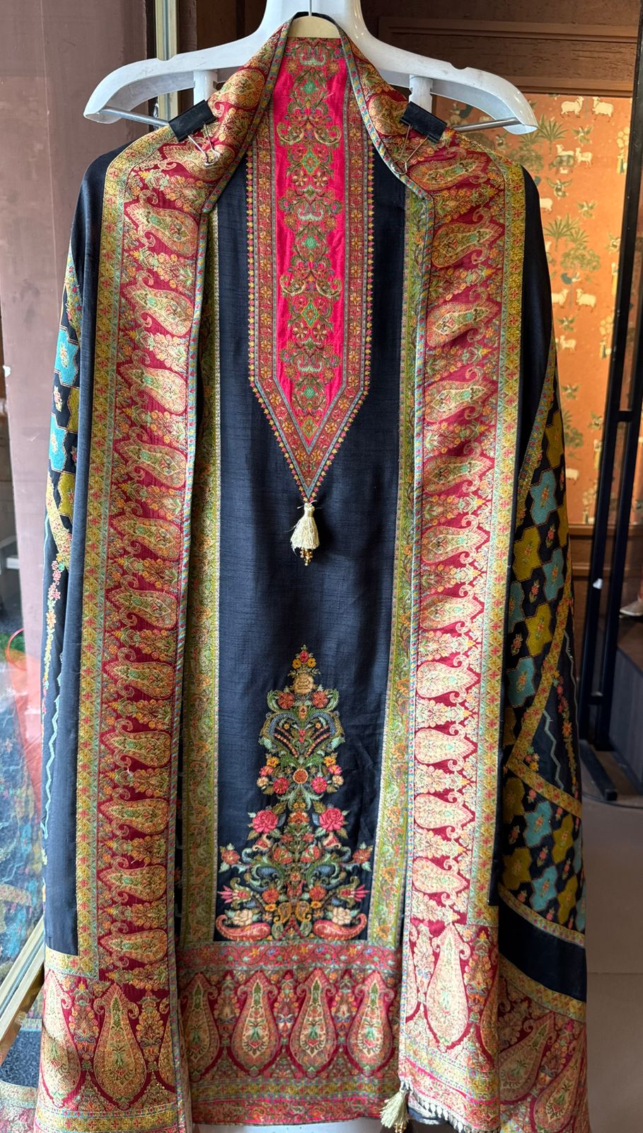 Soft silk Shirt Unstitched with Hand weaved banarsi