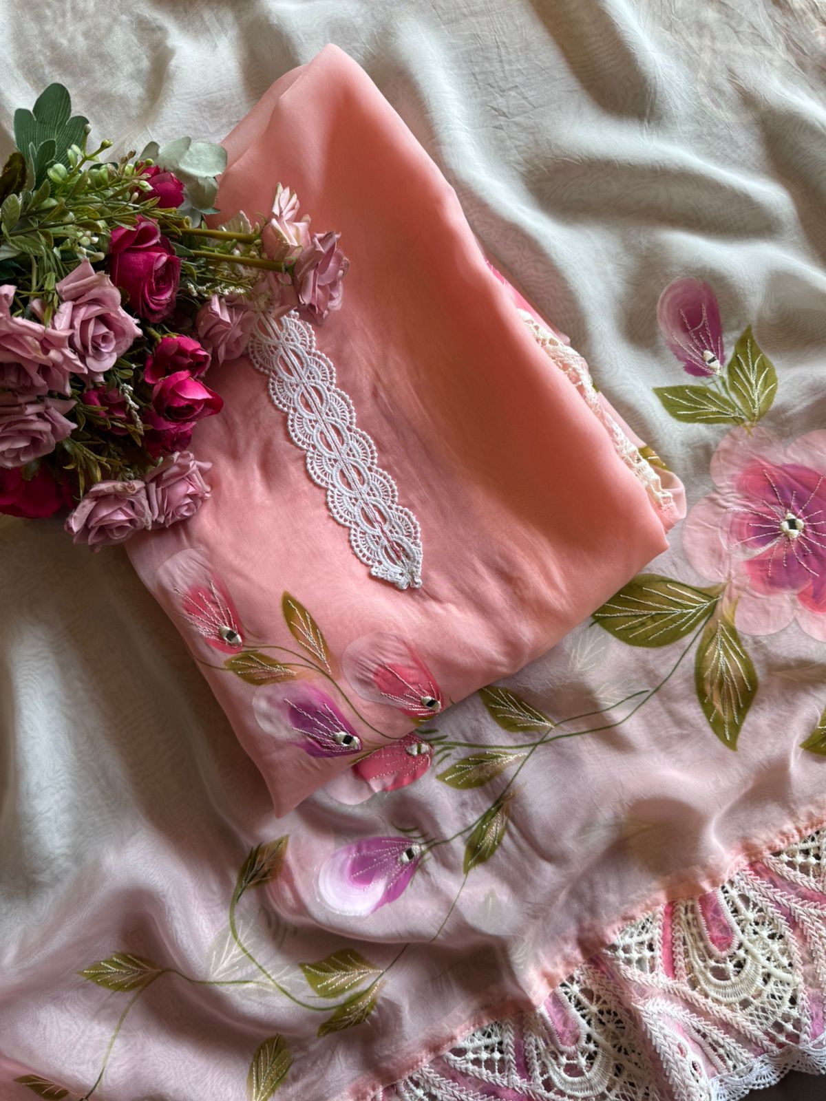 Soft organza Unstitched Kurta