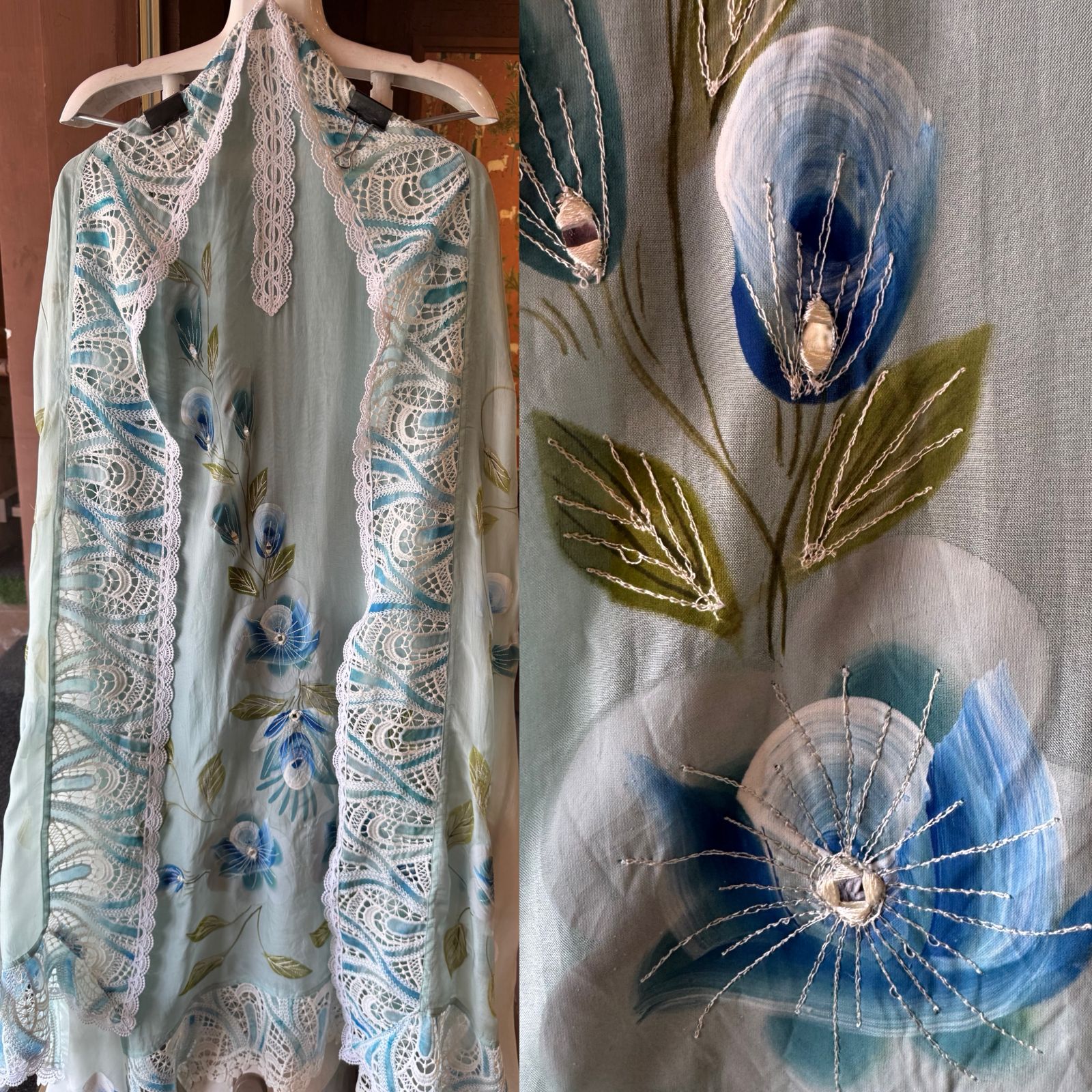 Soft organza Unstitched Kurta