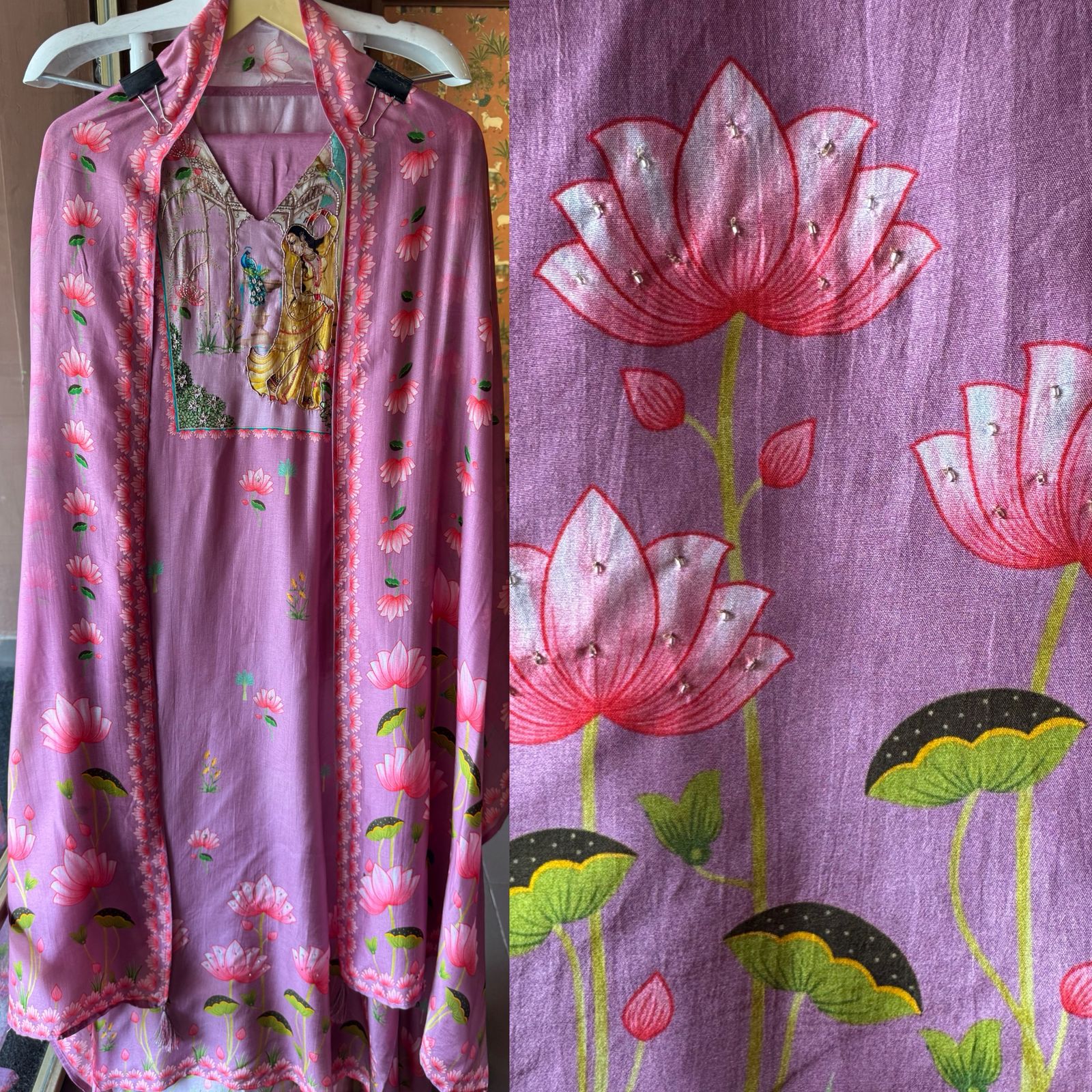 Pure Silk Unstitched Suit with PICHWAI art