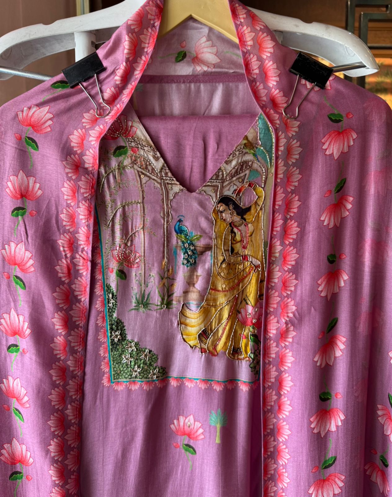 Pure Silk Unstitched Suit with PICHWAI art