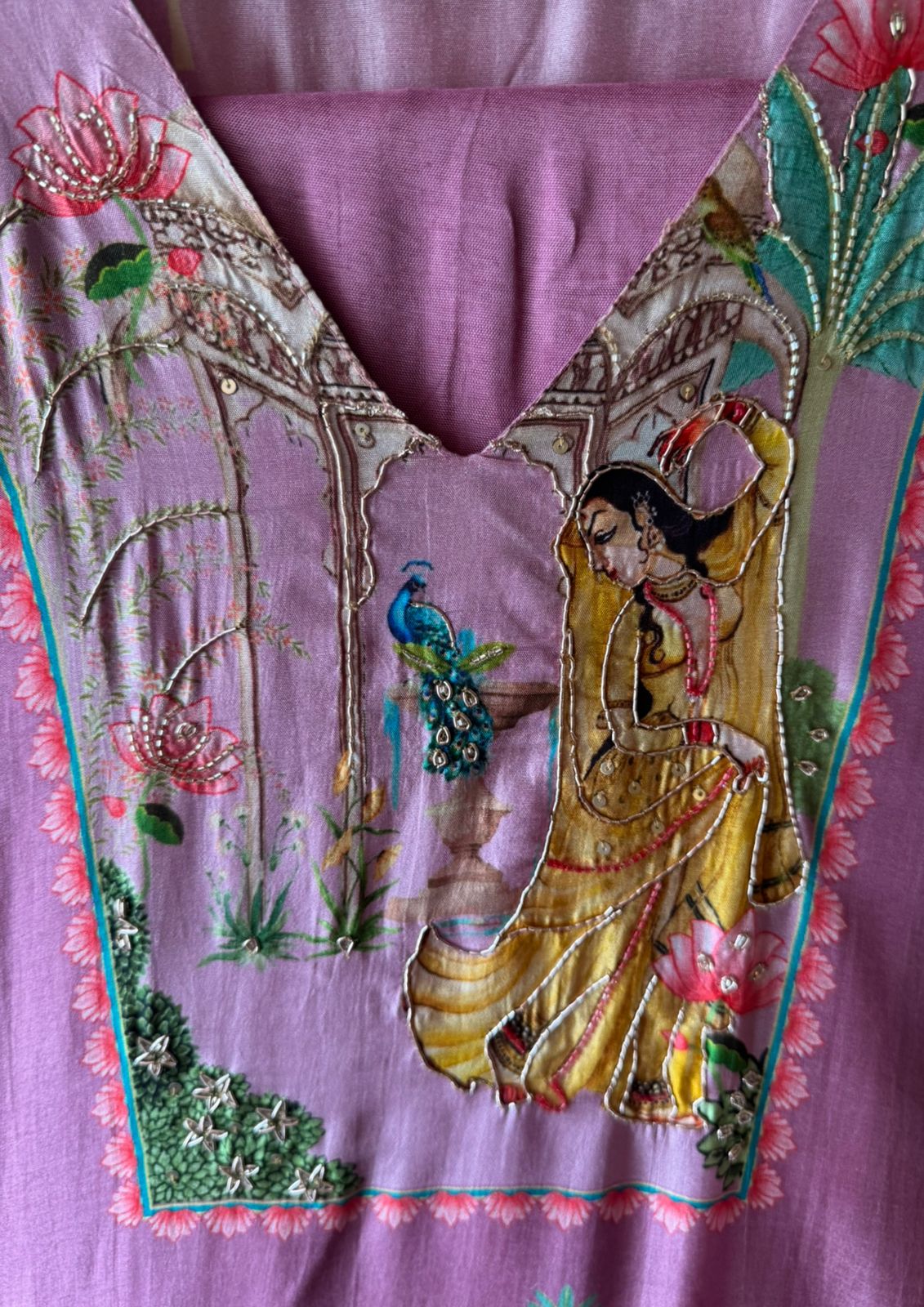 Pure Silk Unstitched Suit with PICHWAI art