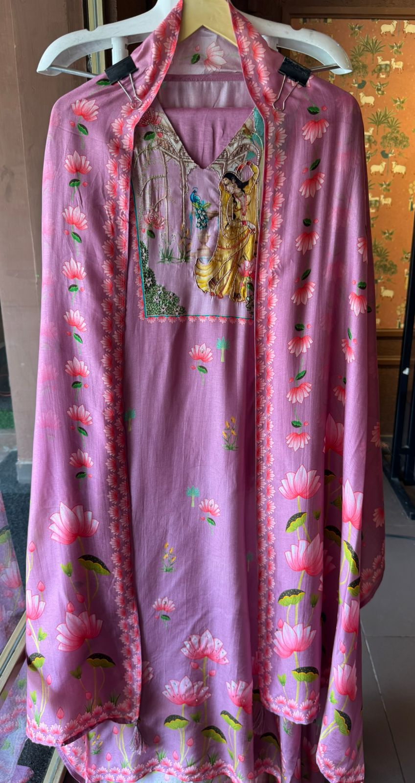 Pure Silk Unstitched Suit with PICHWAI art