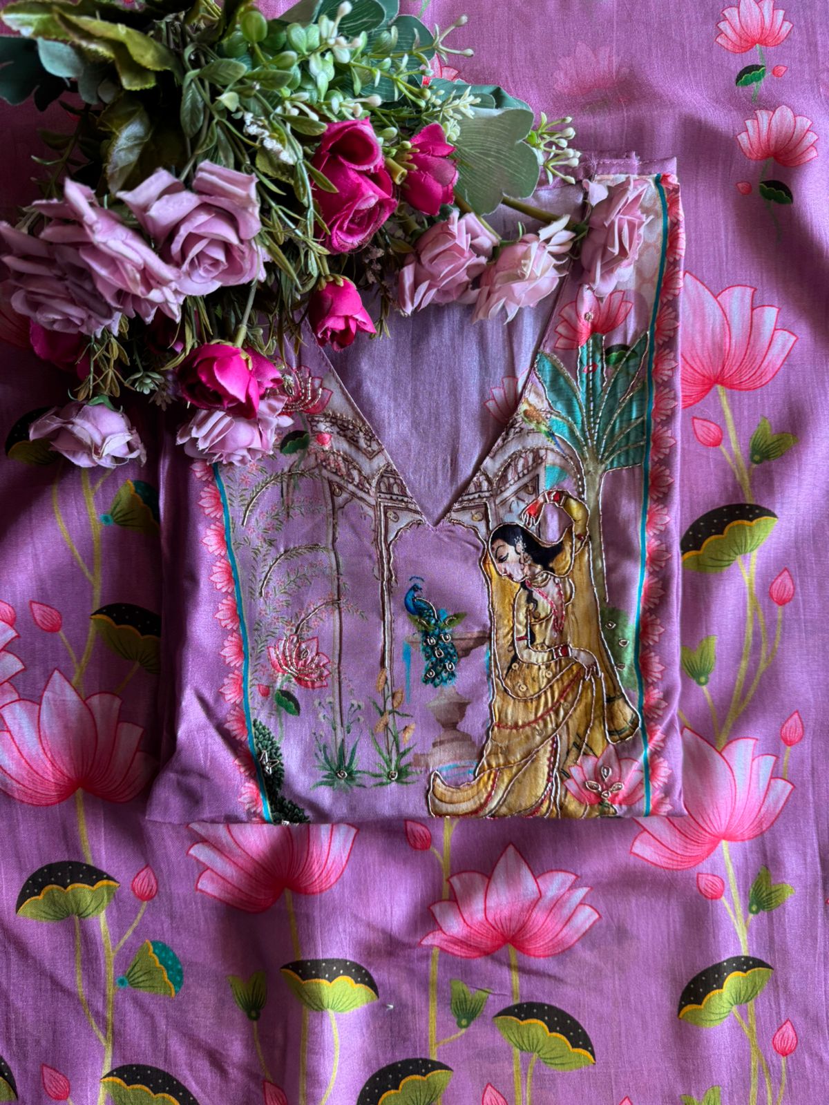 Pure Silk Unstitched Suit with PICHWAI art