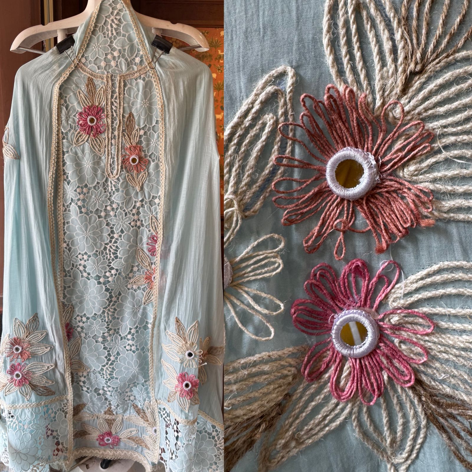 Designer Mul cotton Floral cutwork crochet