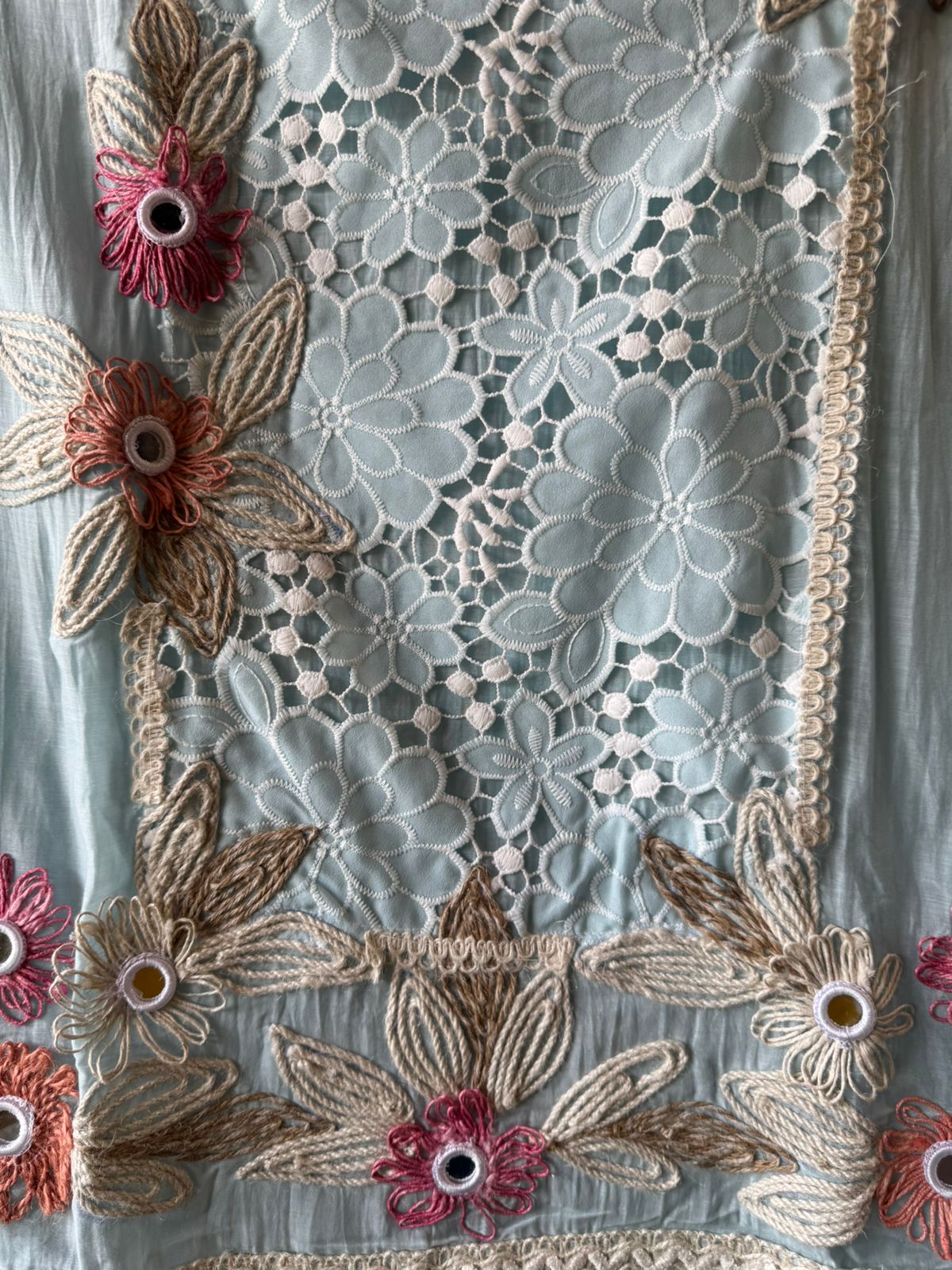 Designer Mul cotton Floral cutwork crochet