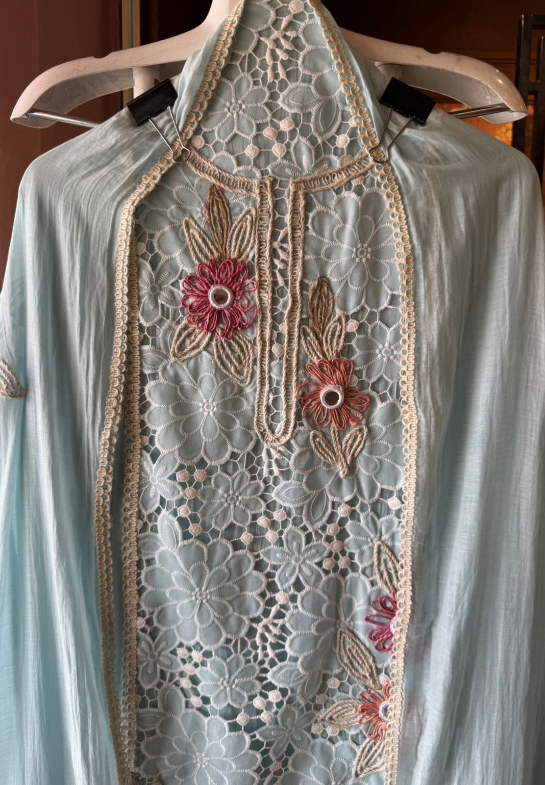 Designer Mul cotton Floral cutwork crochet