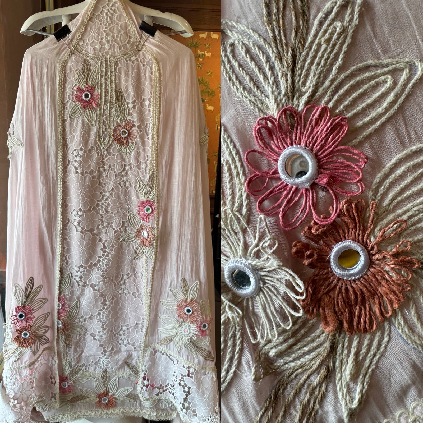 Designer Mul cotton Floral cutwork crochet