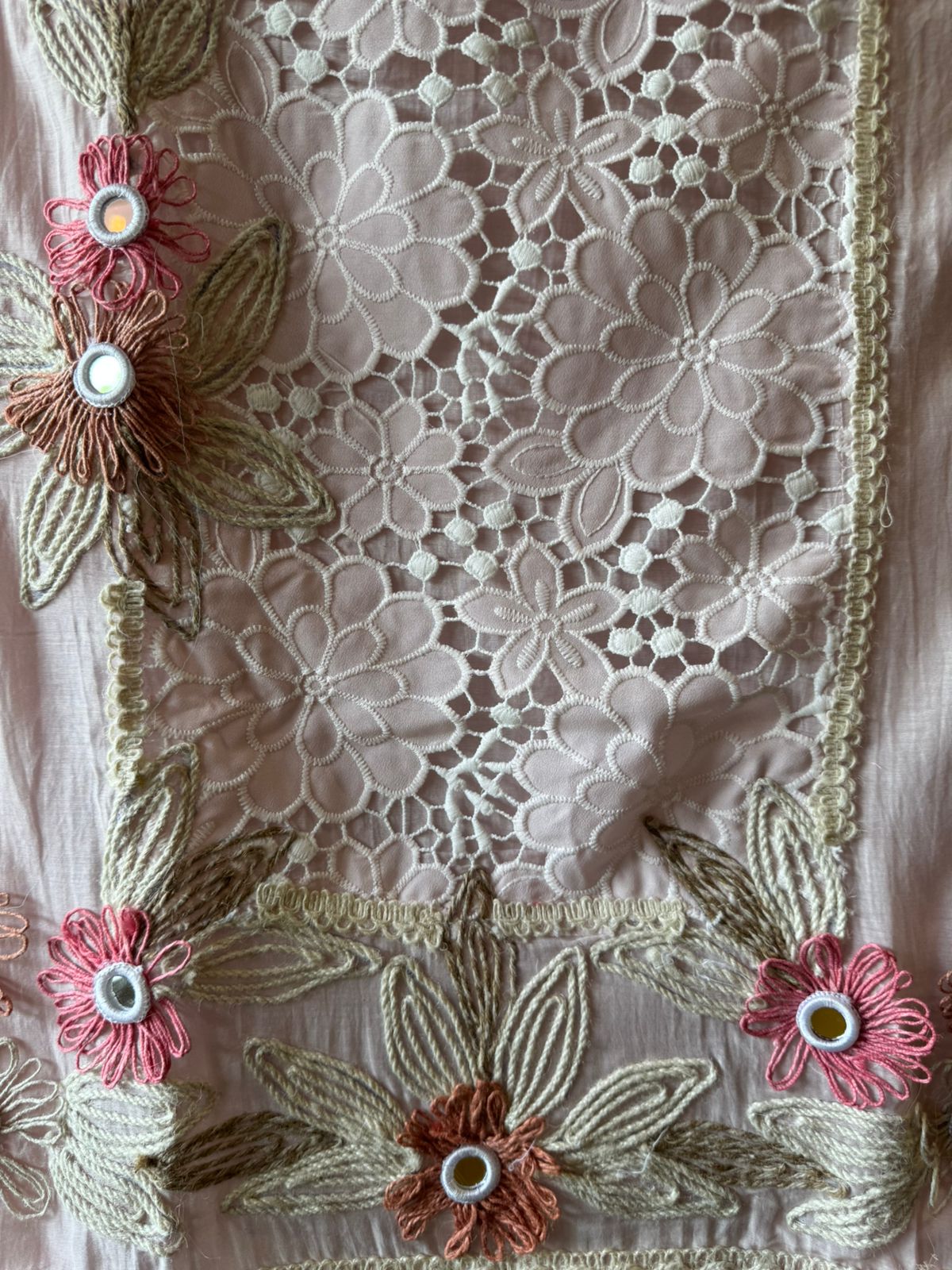 Designer Mul cotton Floral cutwork crochet