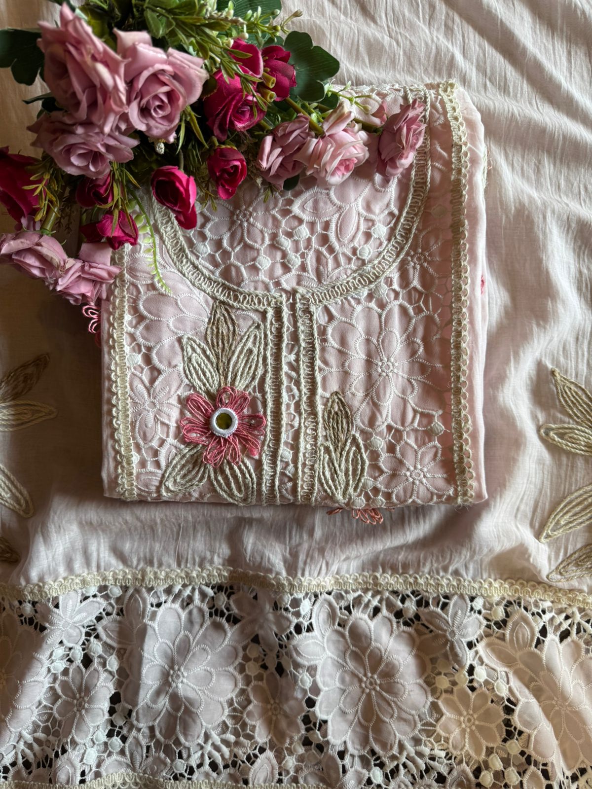 Designer Mul cotton Floral cutwork crochet