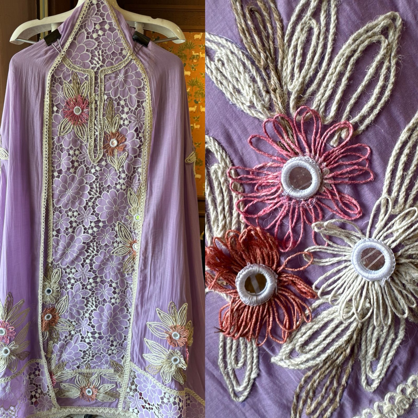 Designer Mul cotton Floral cutwork crochet