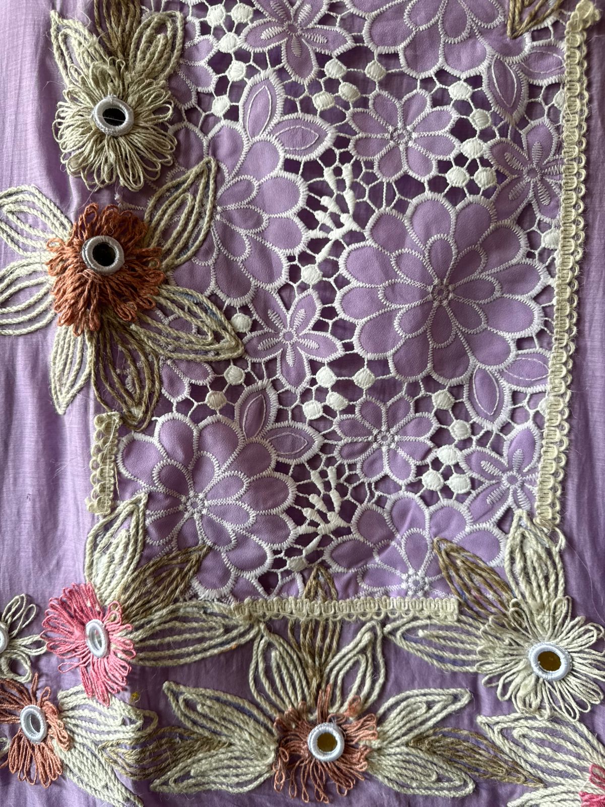 Designer Mul cotton Floral cutwork crochet