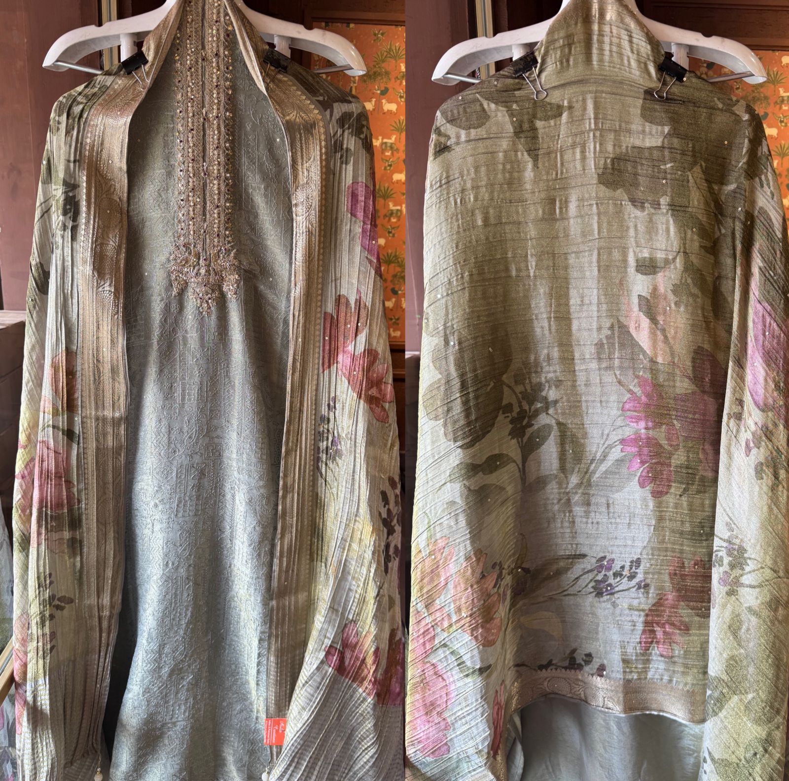 Self embroidered tissue shirt